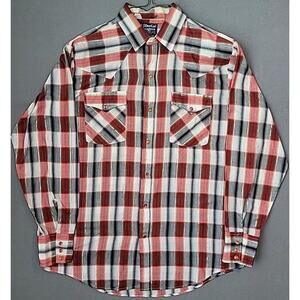Vtg Western Pearl Snap Button Dee Cee Rangers Shirt Sz L (16) Plaid Long Sleeve
